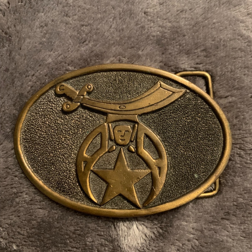 Vintage Adezy Denver USA 1977 brass Free Mason Masonic belt buckle Gasparilla